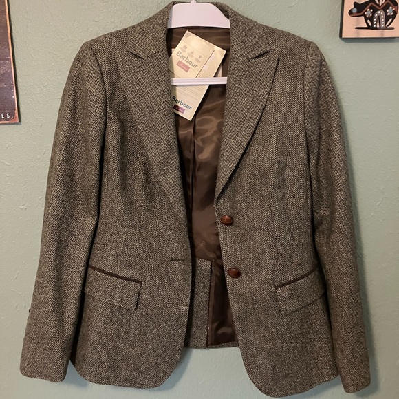 NWT Tweed Herringbone Green Wool Barbour Blazer Jacket - Picture 6 of 12